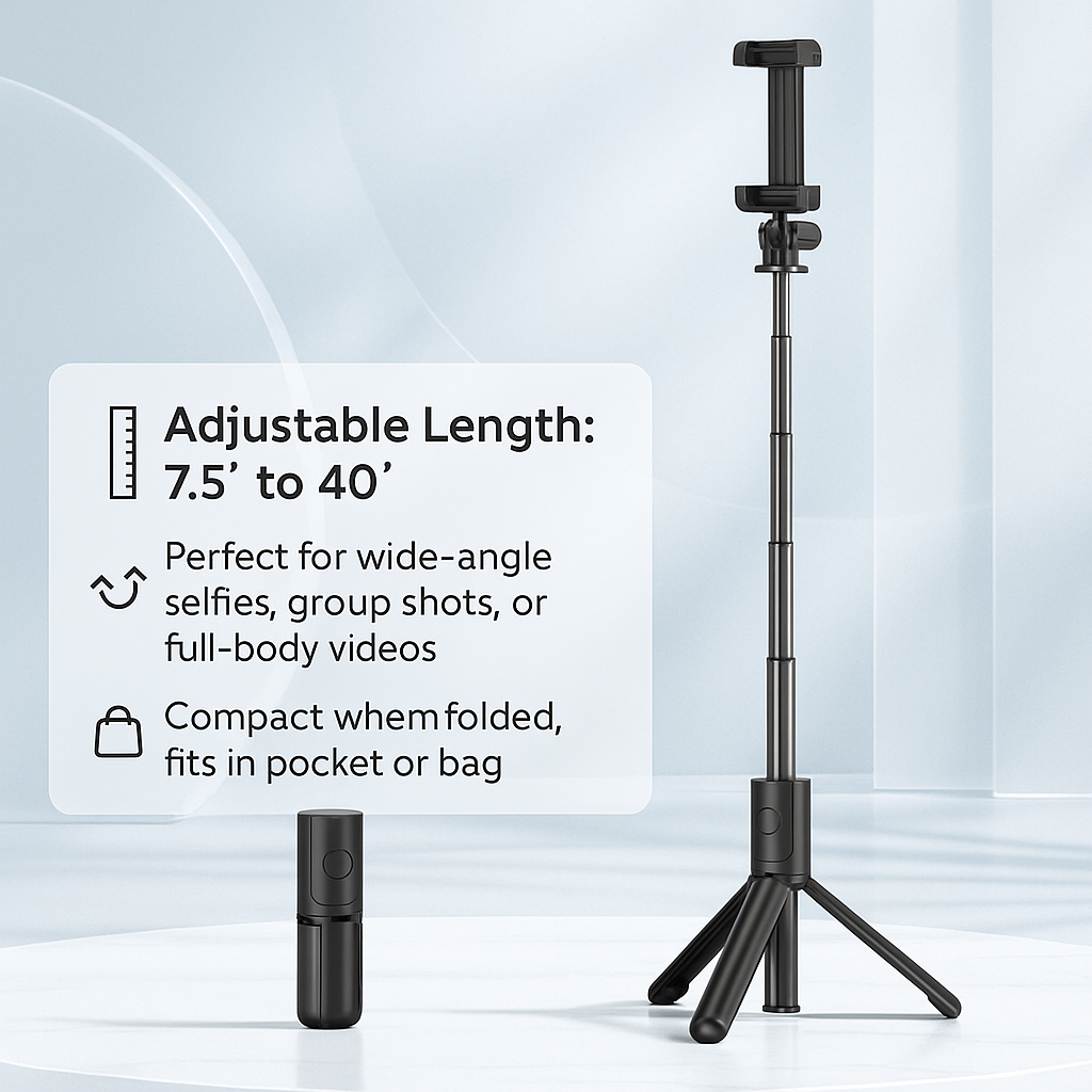 Extendable Wireless Selfie Stick Tripod with Remote