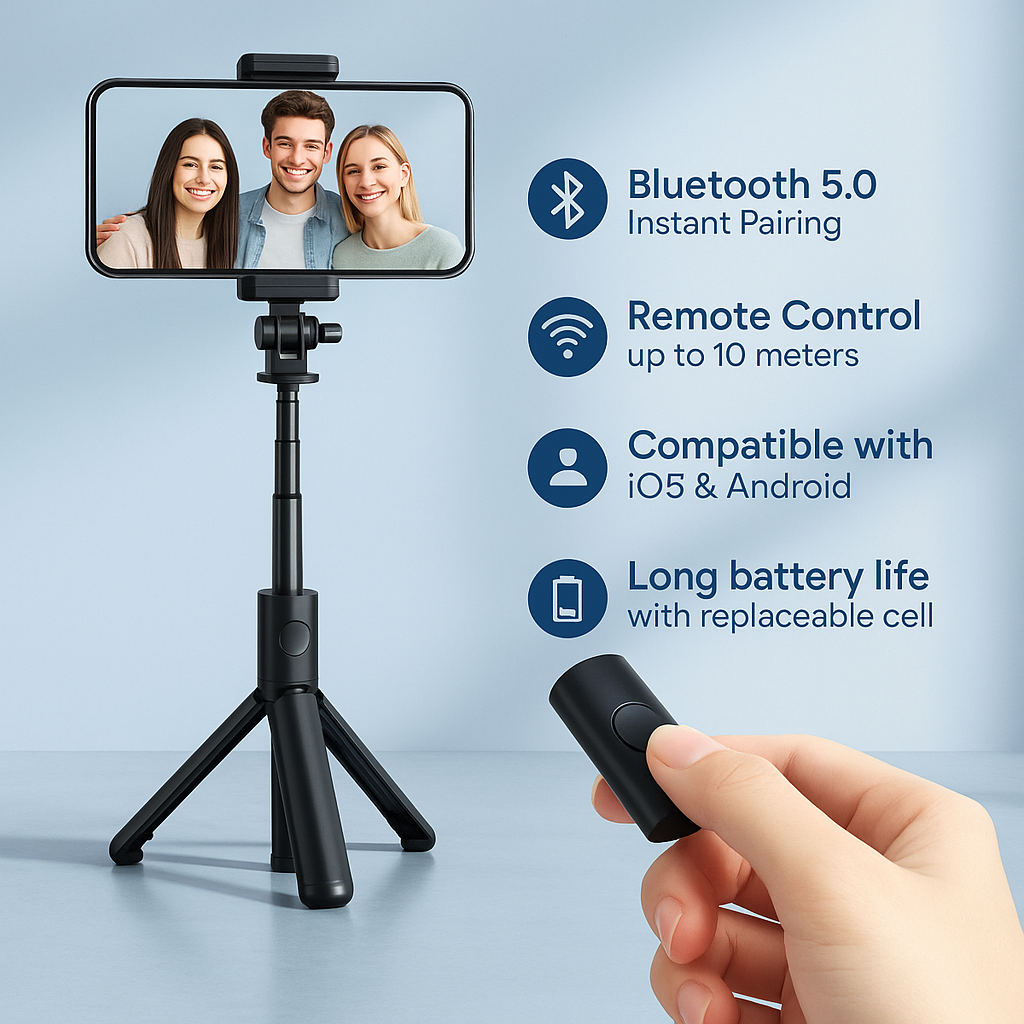 Extendable Wireless Selfie Stick Tripod with Remote