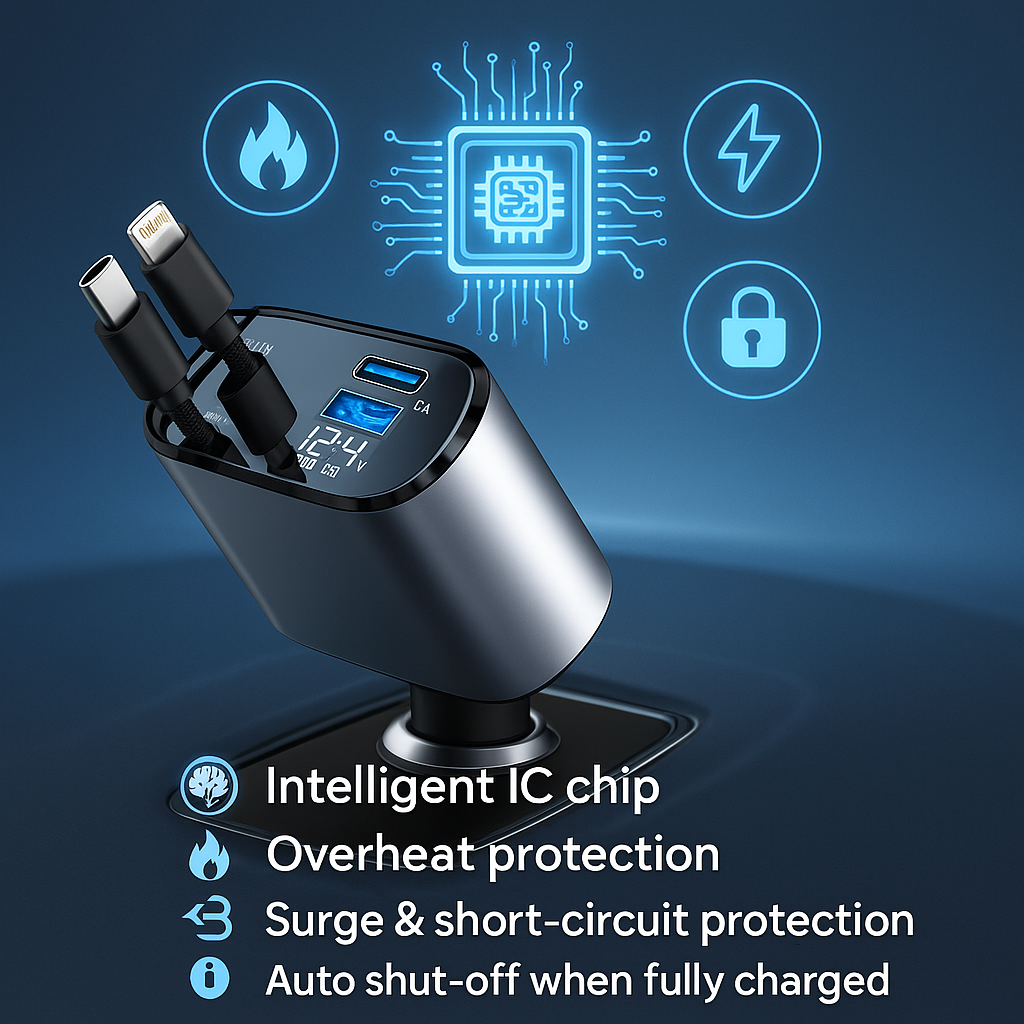 Retractable Car Charger for iPhone and Android Smartphones
