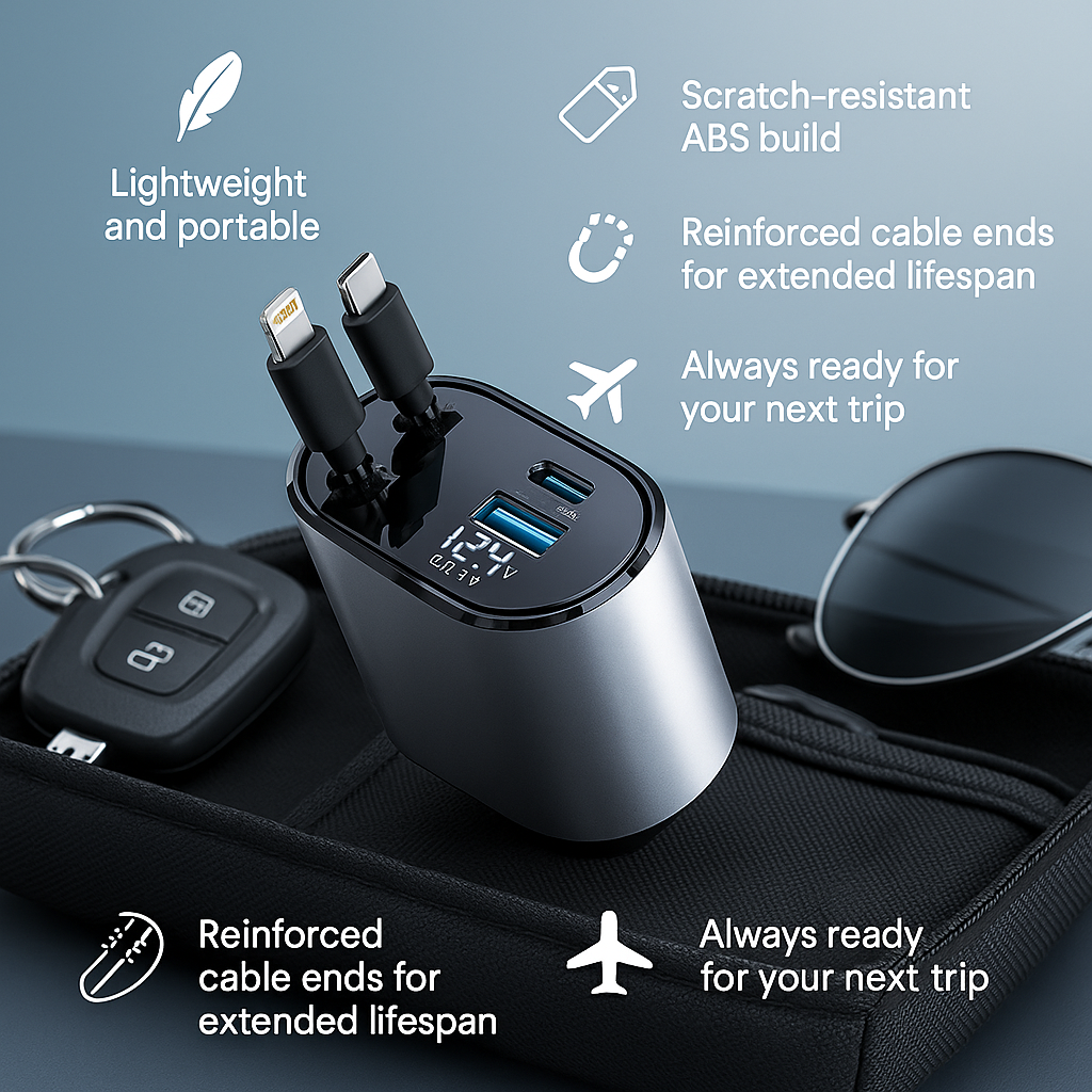 Retractable Car Charger for iPhone and Android Smartphones