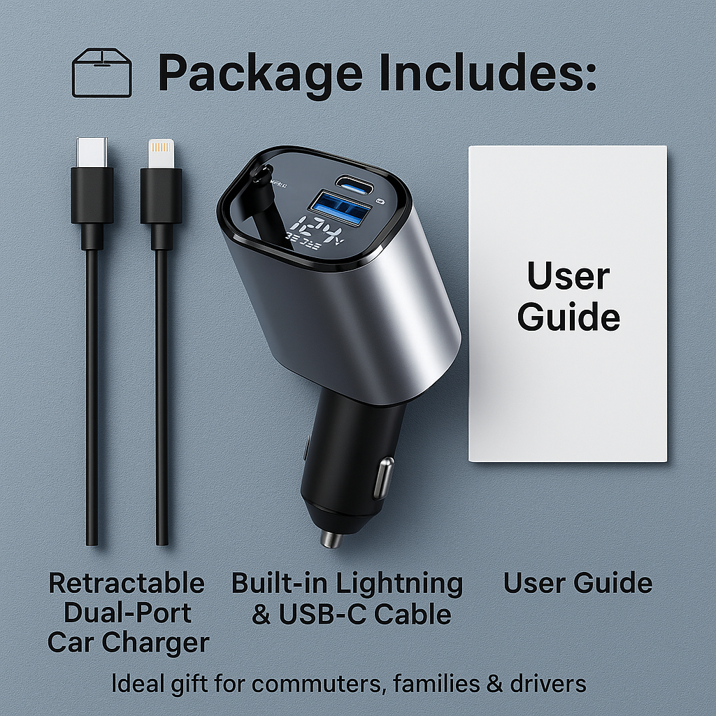 Retractable Car Charger for iPhone and Android Smartphones