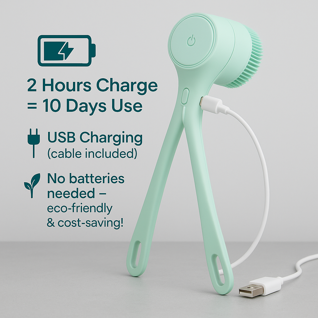 Electric Bath Brush with 5 Replaceable Heads – Long Handle, USB Rechargeable, Deep Cleansing & Exfoliating Body Scrubber