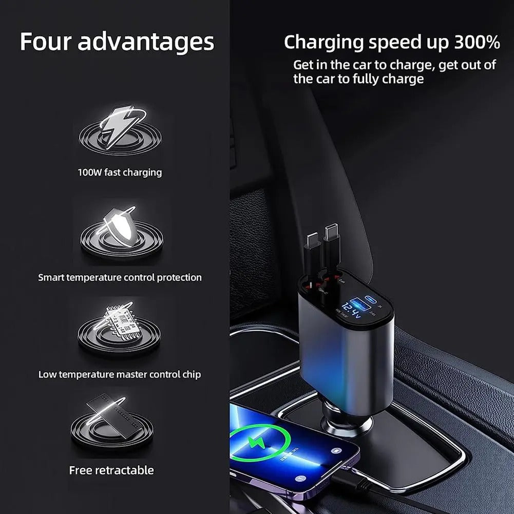 Fast retractable car phone charger