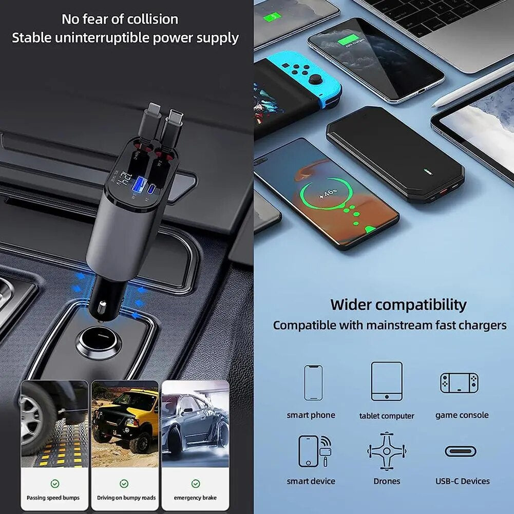 Retractable phone charger for car